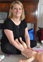 Claire Orpwood instructing at Bedfordshire Baby Massage sessions